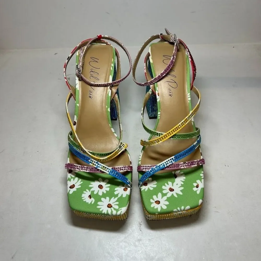 Wild Pair Womens 6 M Floral Bling Muze Strappy Platform Sandals NIB LY7